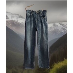 Iron Boys Size 18 Dark Wash Mid Rise Loose Straight Leg Denim Jeans Whiskered